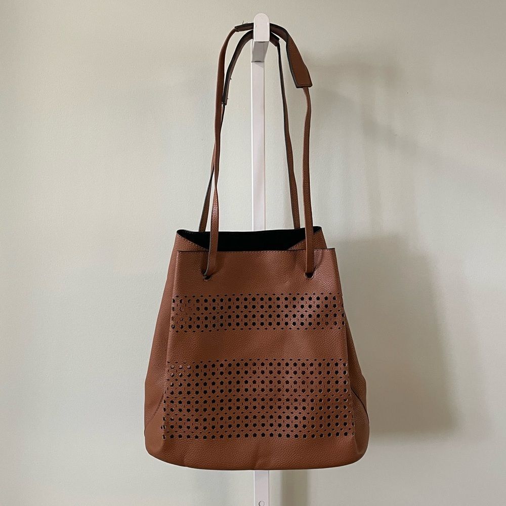 Brown Adjustable Tote with Matching Wristlet